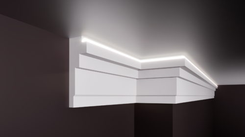 Scafă pentru bandă LED T din polistiren extrudat de culoare albă 110x35