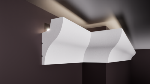 Scafă pentru bandă LED mască galerie T din polistiren extrudat de culoare albă 145x90