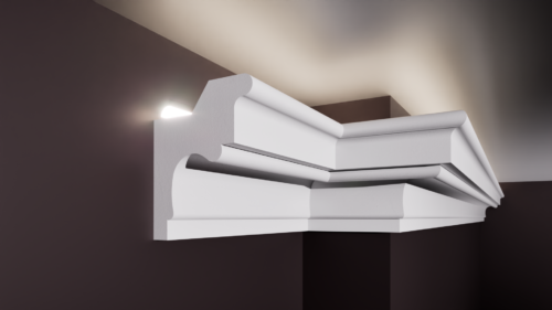 Scafă pentru bandă LED T din polistiren extrudat de culoare albă 75x60