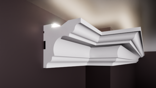 Scafă pentru bandă LED T din polistiren extrudat de culoare albă 80x80